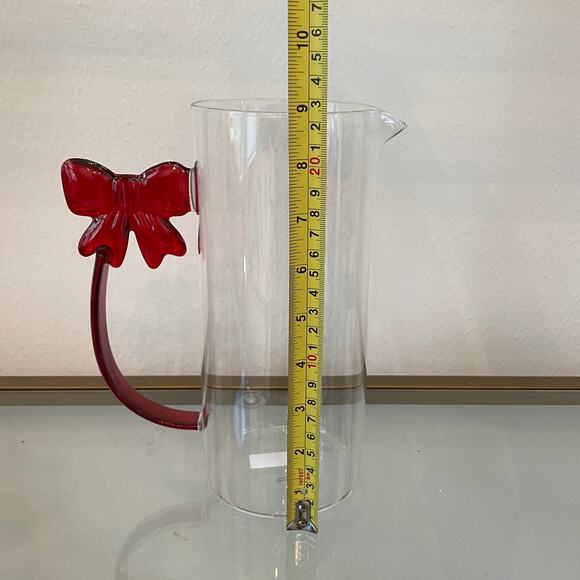 3pc Clear Glass Mugs & Pitcher with Coquette Red Bow Handle Holiday Glam NEW - Picture 7 of 16